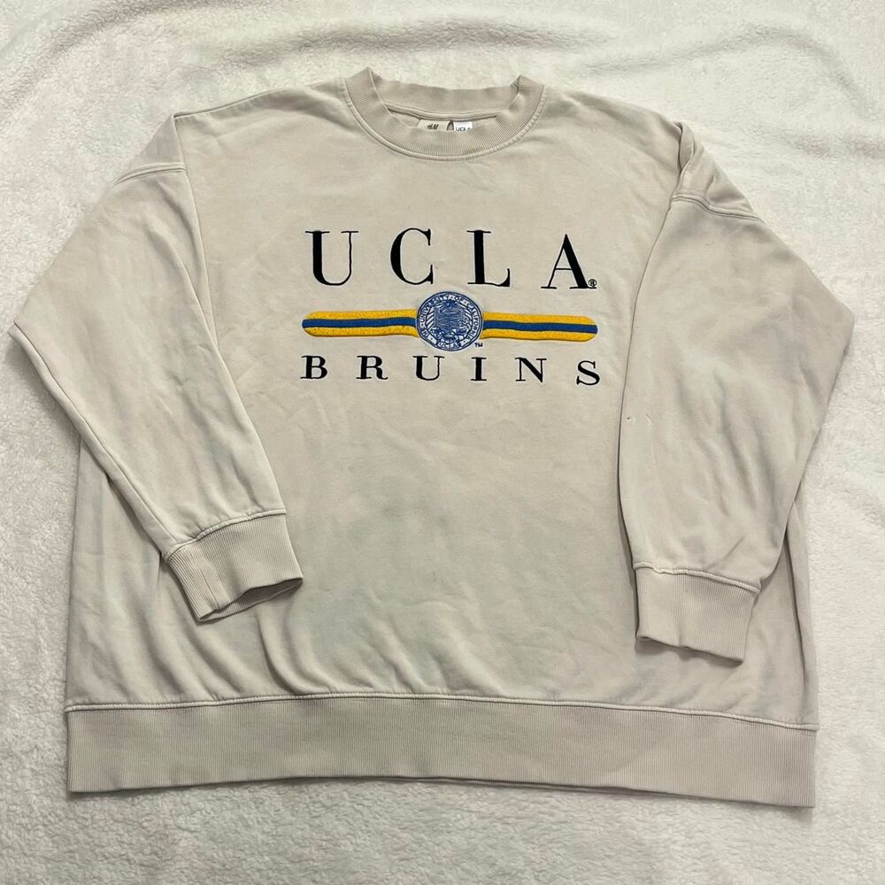 H-m Men's Cream and Tan Sweatshirt